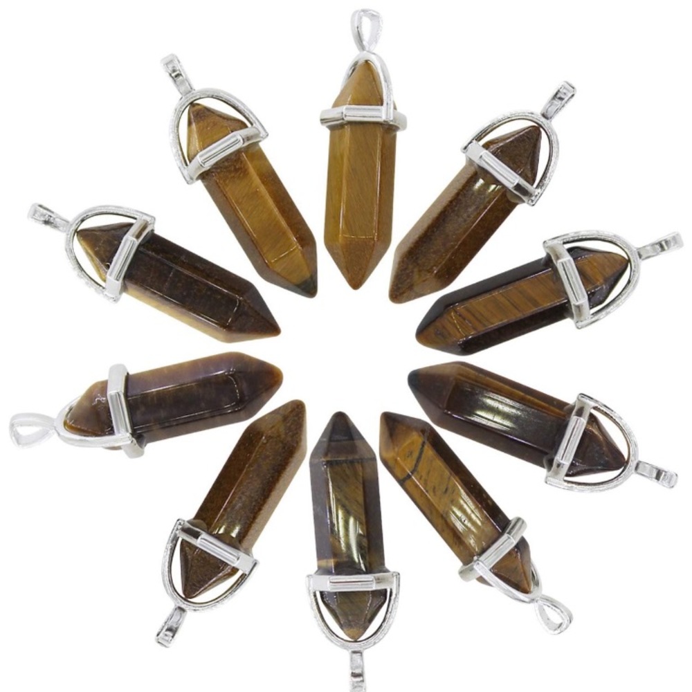 🐅 Nature Tigers Eye Point Pendants with Silk Cord - Picture 2 of 6